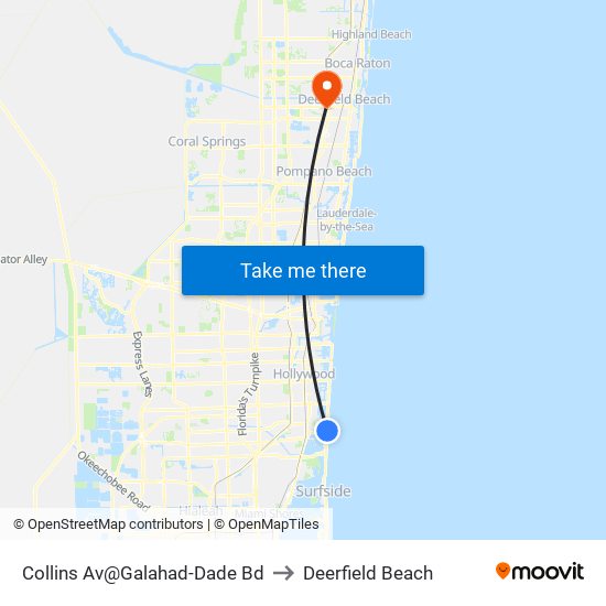 Collins Av@Galahad-Dade Bd to Deerfield Beach map