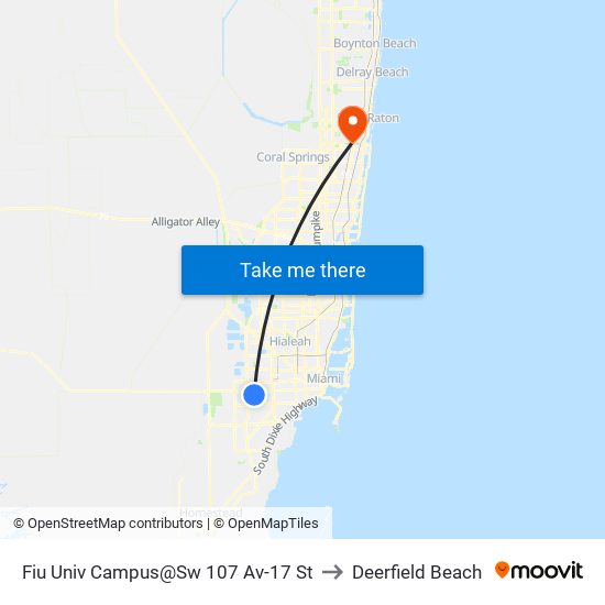 Fiu Univ Campus@Sw 107 Av-17 St to Deerfield Beach map