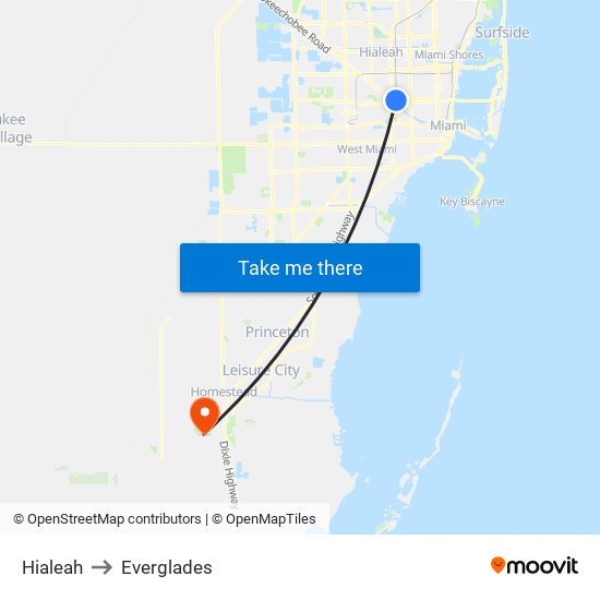 Hialeah to Everglades map