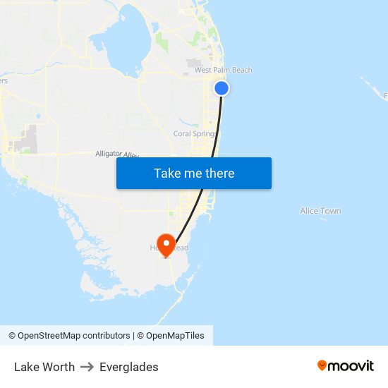 Lake Worth to Everglades map