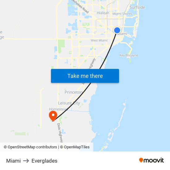 Miami to Everglades map