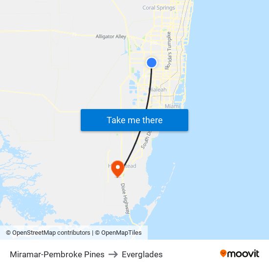 Miramar-Pembroke Pines to Everglades map