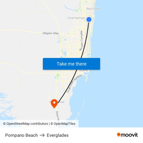 Pompano Beach to Everglades map