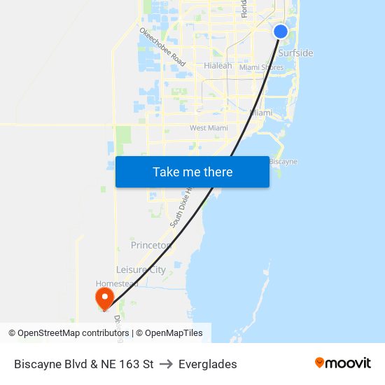 Biscayne Blvd & NE 163 St to Everglades map