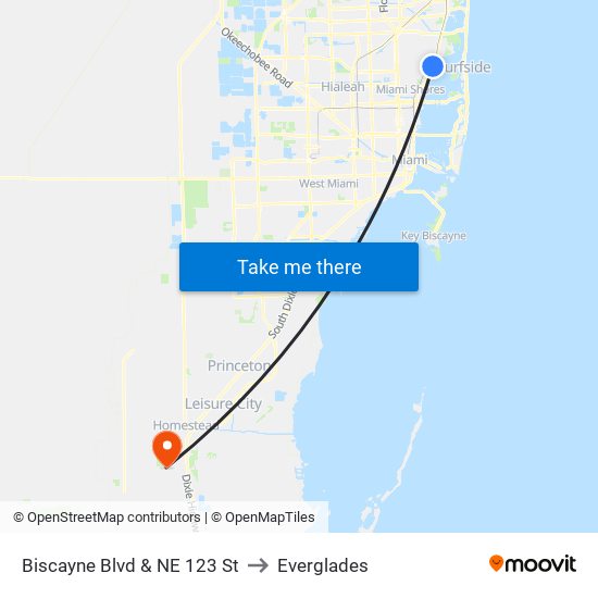 Biscayne Blvd & NE 123 St to Everglades map