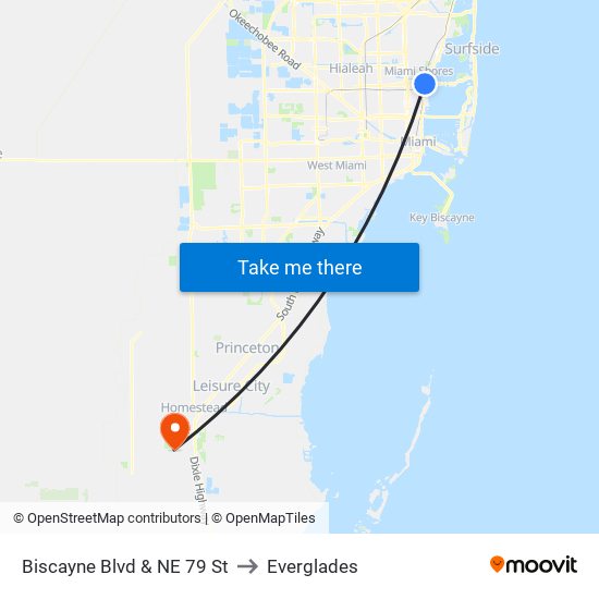 Biscayne Blvd & NE 79 St to Everglades map