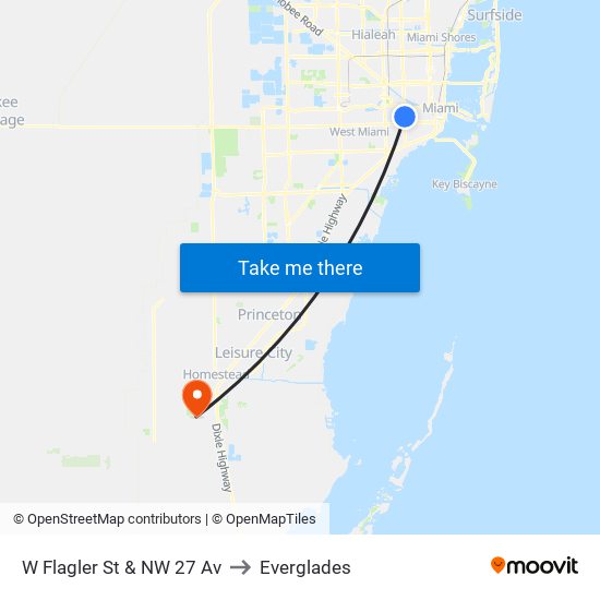 W Flagler St & NW 27 Av to Everglades map