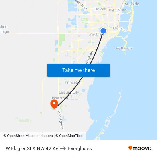 W Flagler St & NW 42 Av to Everglades map