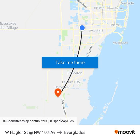 W Flagler St @ NW 107 Av to Everglades map