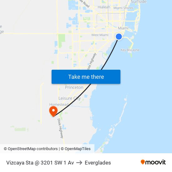 Vizcaya Sta @ 3201 SW 1 Av to Everglades map