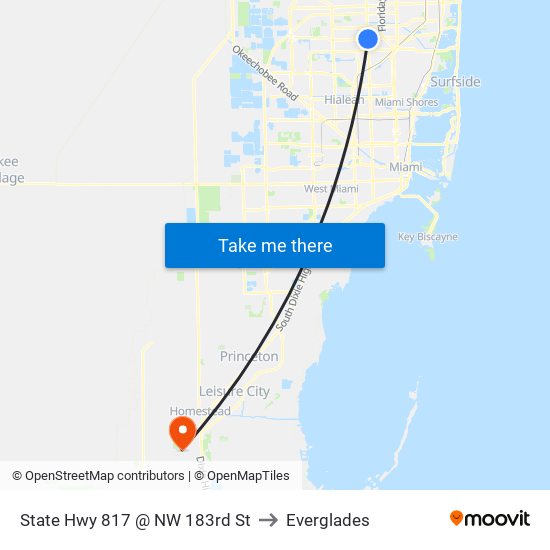 State Hwy 817 @ NW 183rd St to Everglades map