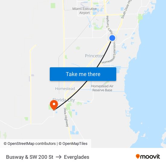 Busway & SW 200 St to Everglades map