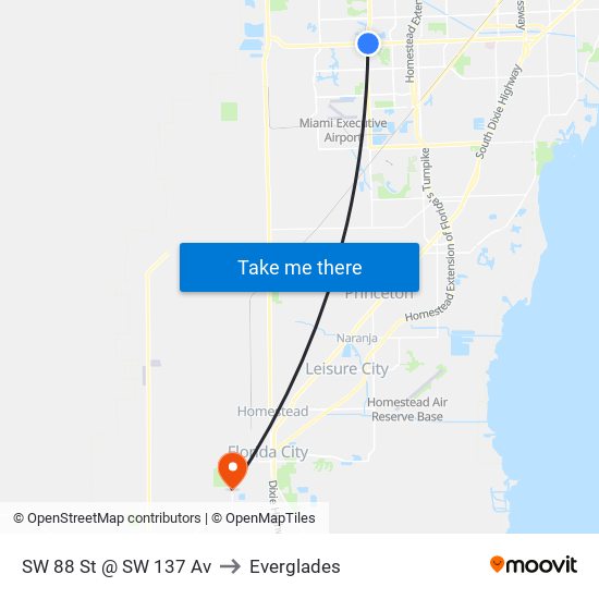 SW 88 St @ SW 137 Av to Everglades map