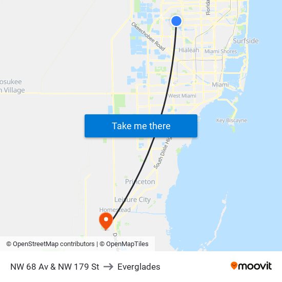 NW 68 Av & NW 179 St to Everglades map