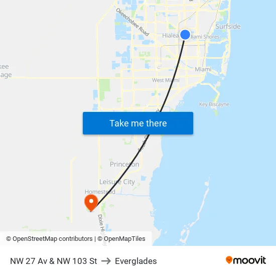 Nw 27 Av & Nw 103 St to Everglades map