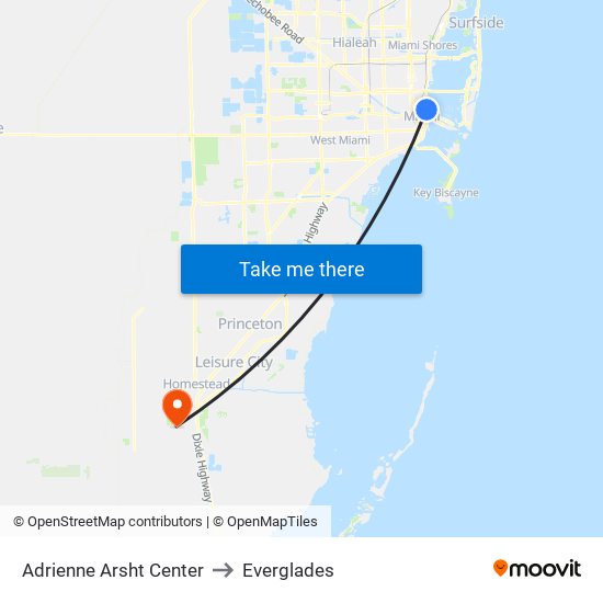 Adrienne Arsht Center to Everglades map