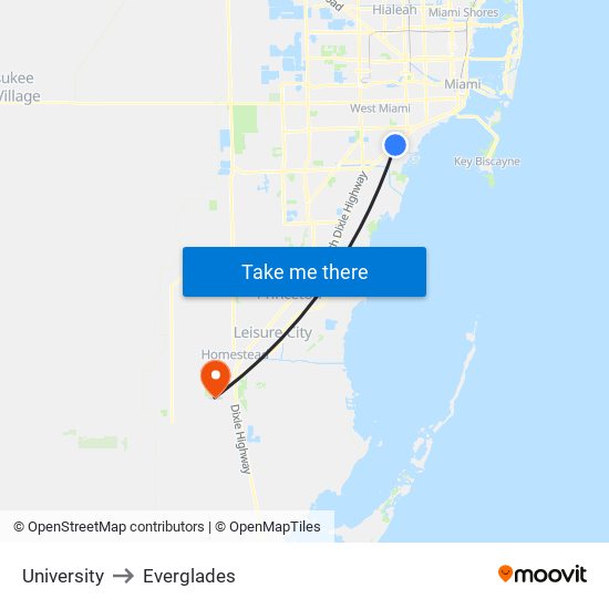 University to Everglades map