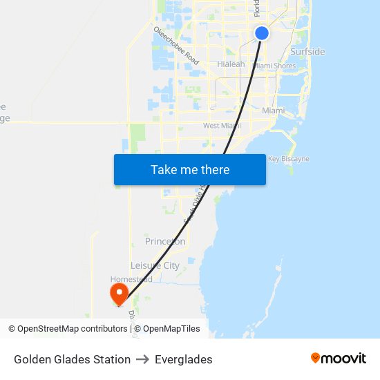 Golden Glades Station to Everglades map