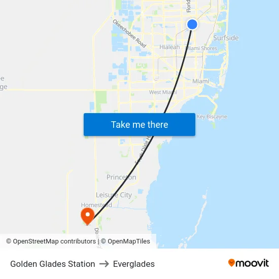 Golden Glades Station to Everglades map