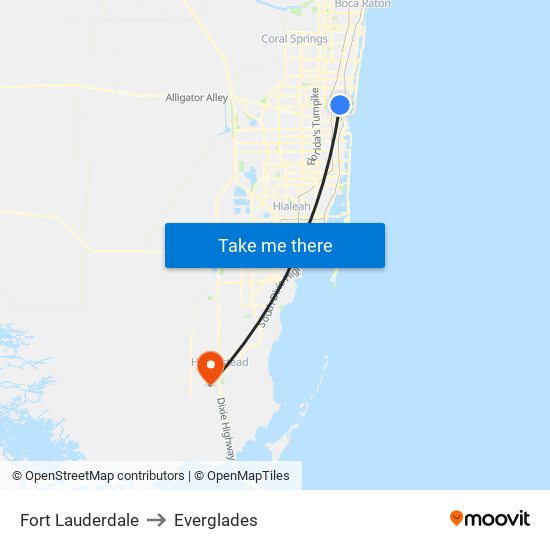 Fort Lauderdale to Everglades map