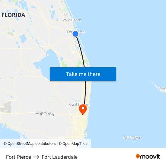 Fort Pierce to Fort Lauderdale map