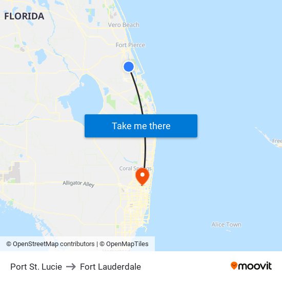 Port St. Lucie to Fort Lauderdale map