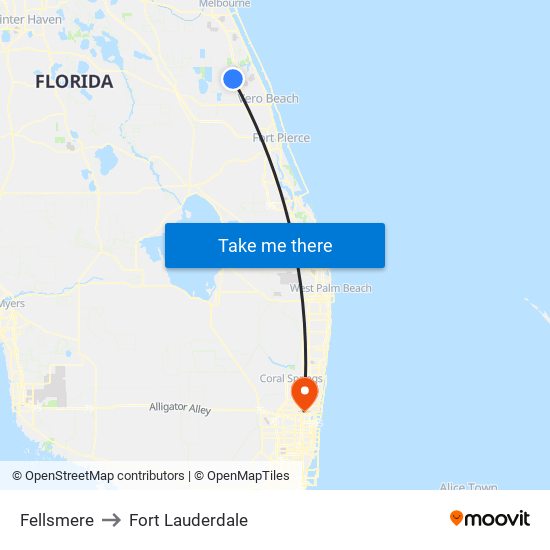 Fellsmere to Fort Lauderdale map