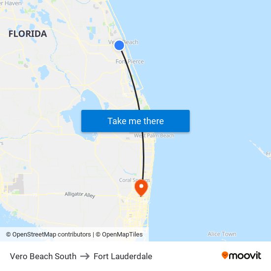 Vero Beach South to Fort Lauderdale map