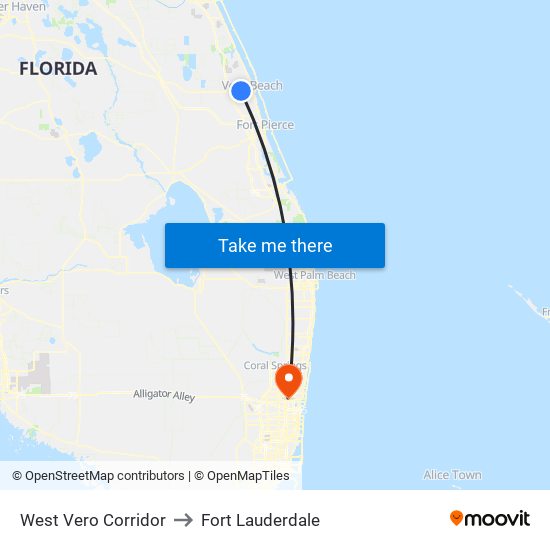 West Vero Corridor to Fort Lauderdale map