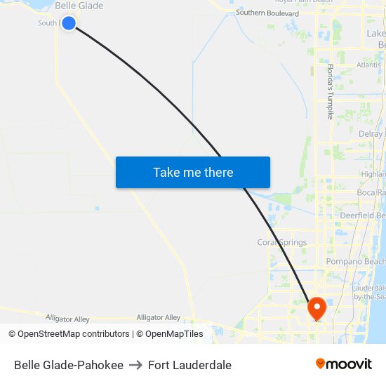 Belle Glade-Pahokee to Fort Lauderdale map