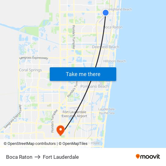 Boca Raton to Fort Lauderdale map