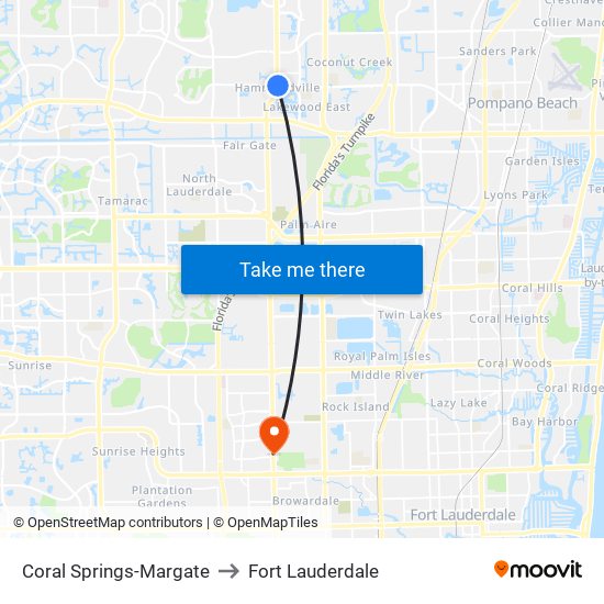 Coral Springs-Margate to Fort Lauderdale map