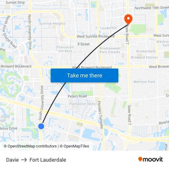 Davie to Fort Lauderdale map