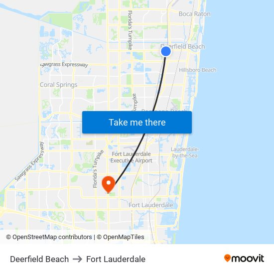 Deerfield Beach to Fort Lauderdale map