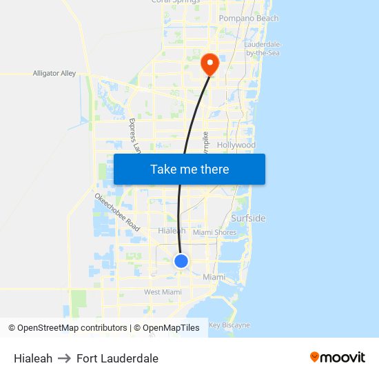 Hialeah to Fort Lauderdale map