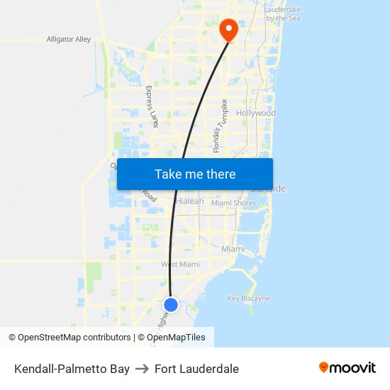 Kendall-Palmetto Bay to Fort Lauderdale map