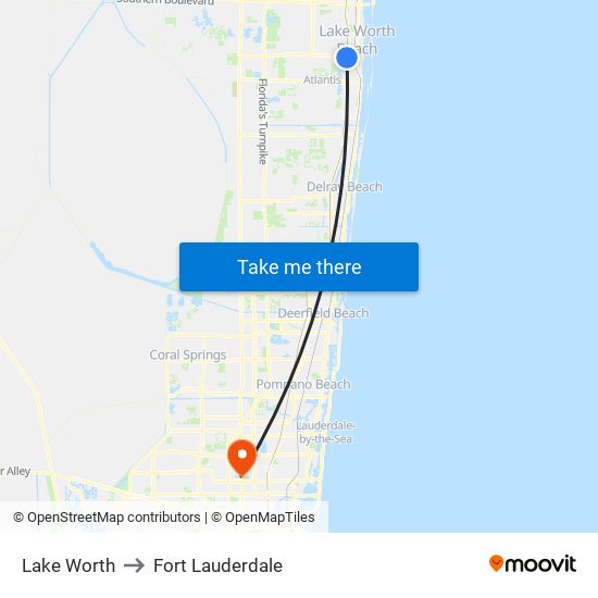 Lake Worth to Fort Lauderdale map