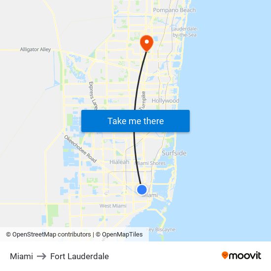 Miami to Fort Lauderdale map