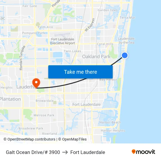 Galt Ocean Drive/# 3900 to Fort Lauderdale map