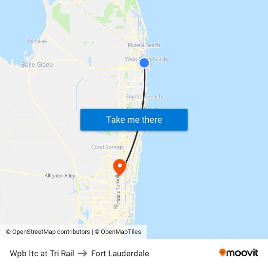 Wpb Itc at Tri Rail to Fort Lauderdale map