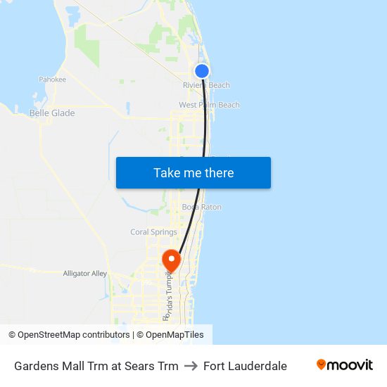 Gardens Mall Trm at Sears Trm to Fort Lauderdale map