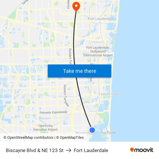 Biscayne Blvd & NE 123 St to Fort Lauderdale map