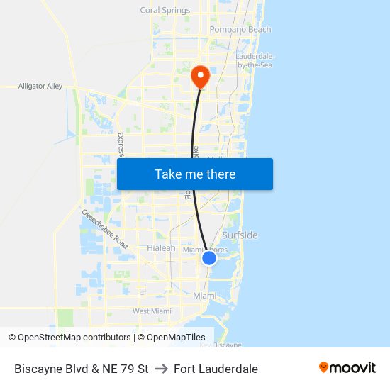 Biscayne Blvd & NE 79 St to Fort Lauderdale map