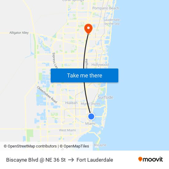 Biscayne Blvd @ NE 36 St to Fort Lauderdale map
