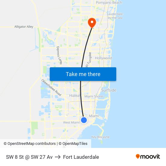 SW 8 St @ SW 27 Av to Fort Lauderdale map