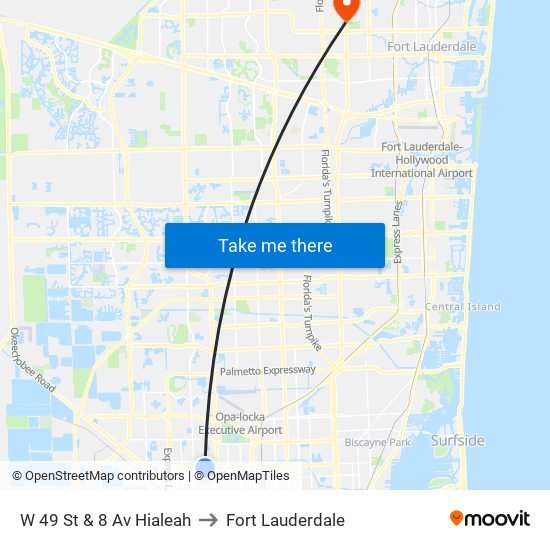 W 49 St & 8 Av Hialeah to Fort Lauderdale map