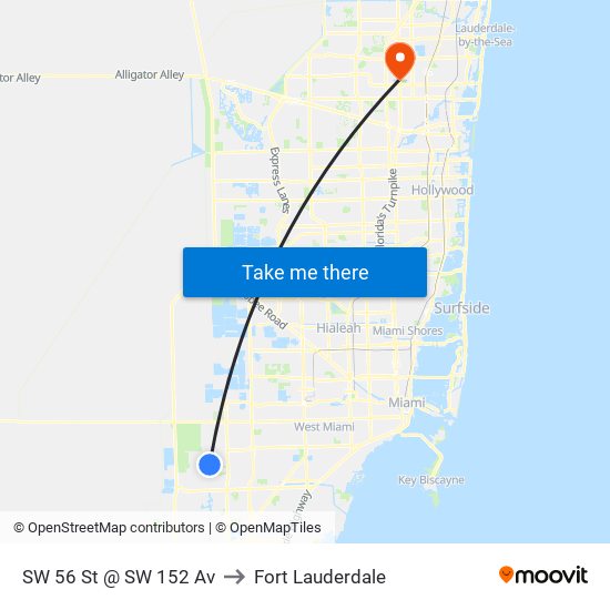 SW 56 St @ SW 152 Av to Fort Lauderdale map