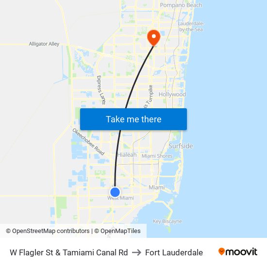 W Flagler St & Tamiami Canal Rd to Fort Lauderdale map