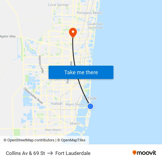 Collins Av & 69 St to Fort Lauderdale map