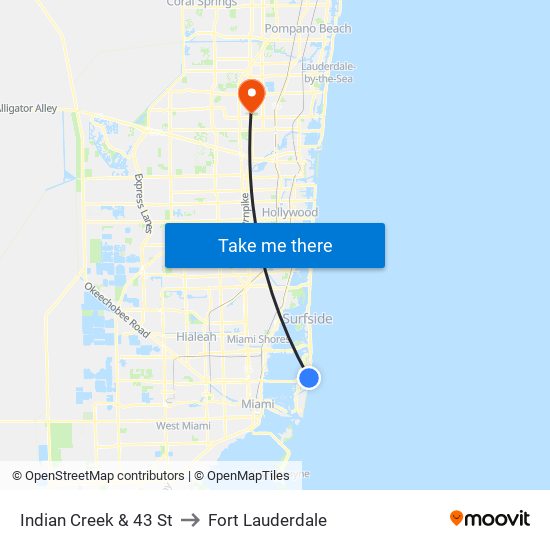 Indian Creek & 43 St to Fort Lauderdale map